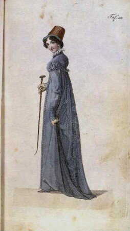 Biedermeier Mode aus: Journal für Literatur, Kunst, Luxus und Mode, Bd. 33, Jg. 1818 — Tafel 25: Dame in Reitkleid