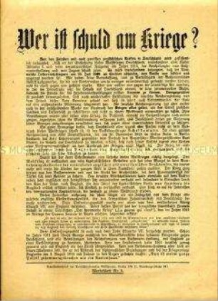 Flugblatt der Deutschnationalen Volkspartei zur Frage der Kriegsschuld