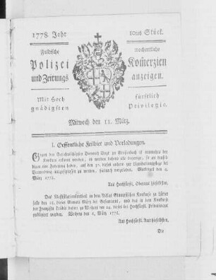 10tes Stück., Ausgabe vom 11. März 1778