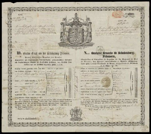 Brief von Gustav Ernst von der Schulenburg-Priemern an Karl Hassenpflug