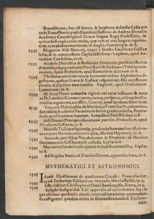 Mathematici Et Astronomici.