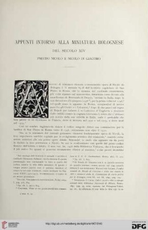 10: Appunti intorno alla miniatura bolognese del secolo XIV : Pseudo Nicolò e Nicolò di Giacomo