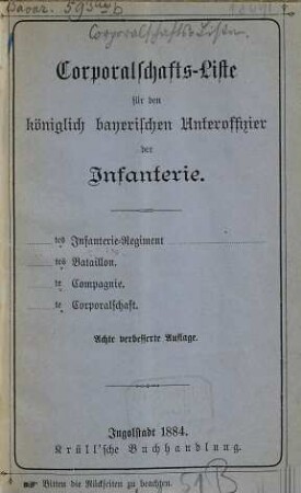 Corporalschafts-Liste für den Kgl. b. Unteroffizier der Infanterie