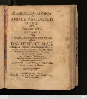Disquisitio Physica De Animae Rationalis Ortu