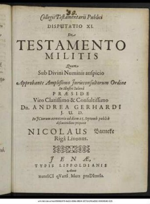 Disputatio XI. De Testamento Militis