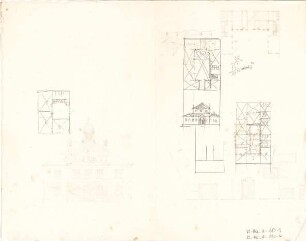 Thiersch, August ; München - Nymphenburg; Knabenschule, Projekt - Grundriss, Teilgrundriss, Ansicht