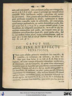 Caput VIII. De Fine Et Effectu Venationis.