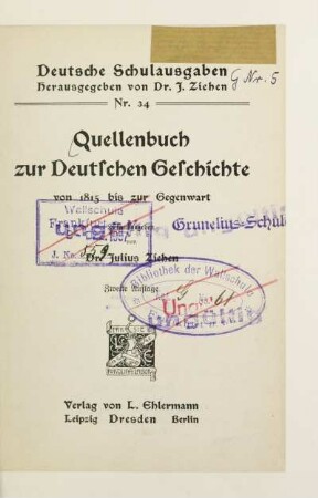 Nr. 34: Quellenbuch zur deutschen Geschichte von 1815 bis zur Gegenwart