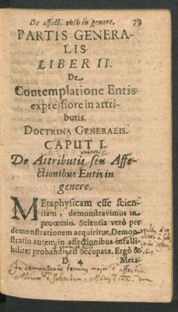 Caput I. De Attributis seu Affectionibus Entis in genere.