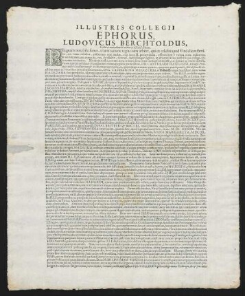 Illustris Collegii Ephorus, Ludovicus Berchtoldus...
