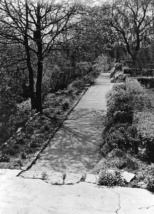 Gartenweg in einem Hausgarten (wahrscheinlich in oder bei Nürnberg)