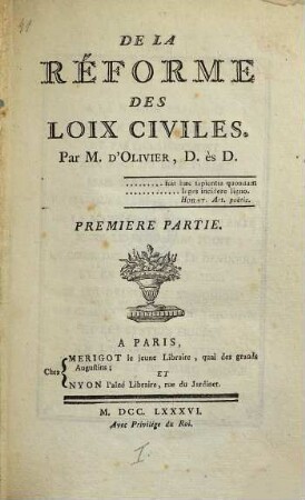 De la réforme des loix civiles, 1