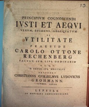 Principivm Cognoscendi Ivsti Et Aequi Verum, Evidens, Adaeqvatvm Ex Vtilitate