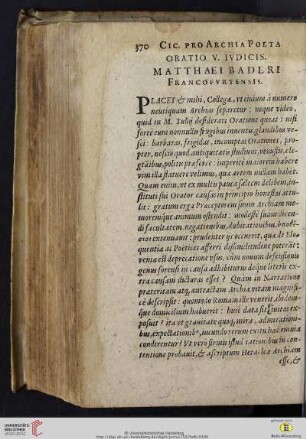 Oratio IV: Ivdicis. Matthaei Baderi Francofvrtensis