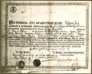 Geleitbrief des Schneiders Joseph Minarzick 1808