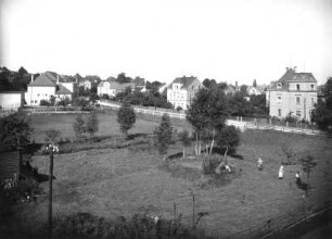 Langebrück. Straßenbild mit Wiesengrundstücken