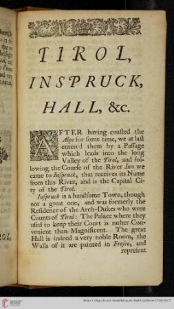 Tirol, Inspruck, Hall, &c.