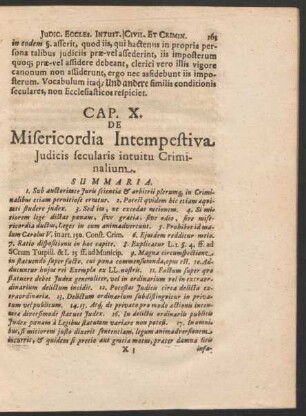 Cap. X. De Misericordia Intempestiva Iudicis secularis intuitu Criminalium.