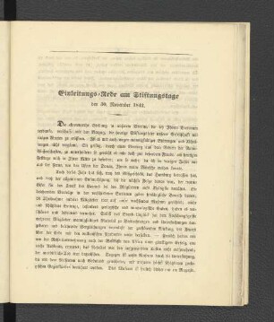Einleitungs-Rede am Stiftungstage den 30. November 1842.