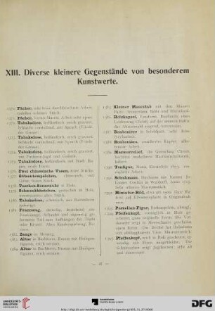 XIII. Diverse kleinere Gegenstände von besonderem Kunstwerte (Nr. 1370-1446)