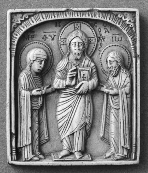 Relieftafel mit Christus zwischen Maria und Johannes (Deesis)
