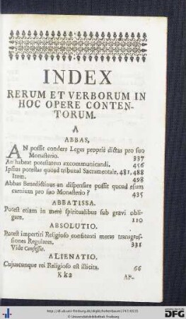 Index Rerum Et Verborum In Hoc Opere Contentorum.
