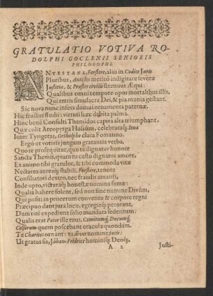Gratulatio Votiva Rodolphi Goclenii Senioris Philosophi.