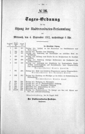 Tages-Ordnung No. 16 (225-240), 04. September 1912