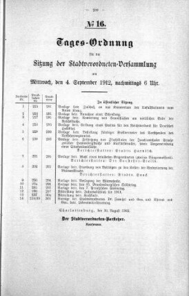 Tages-Ordnung No. 16 (225-240), 04. September 1912