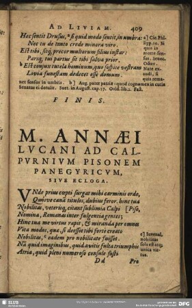 M. Annaei Lucani Ad Calpurnium Pisonem Panegyricum, Sine Ecloga