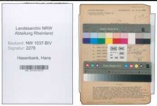 Entnazifizierung Hans Hasenbank , geb. 25.12.1895 (Autovermieter)