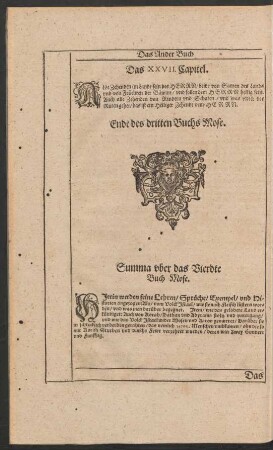 Summa uber das Vierdte Buch Mose.