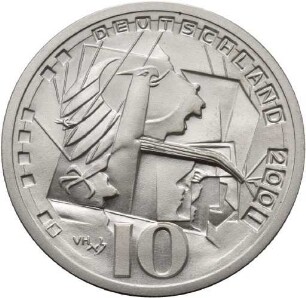 Künstlerprobe von Victor Huster für eine 10 Mark-Münze auf 50 Jahre Bundesverfassungsgericht