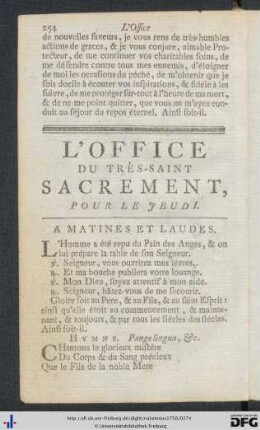 L'Office Du Très-Saint Sacrement, Pour Le Jeudi.