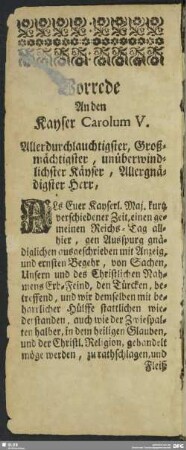 Vorrede An den Kayser Carolum V. : Preface