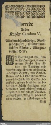Vorrede An den Kayser Carolum V. : Preface