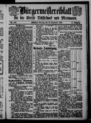 Bürgermeistereiblatt für die Kreise Düsseldorf und Mettmann. 1862-1871