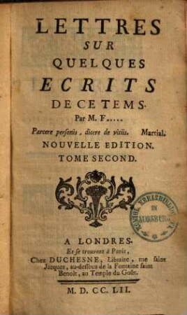 Lettres sur quelques ecrits de ce tems, 2