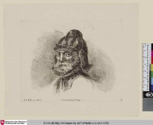 [Kopfstudie eines alten Soldaten mit Helm; Tête de vieux soldat barbu, avec casque; Study of the head of an old soldier]