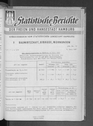 Das Bauhauptgewerbe in Hamburg im März 1961 : Lfd. Nr. 12