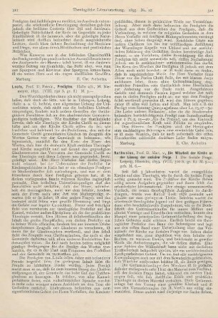 312-316 [Rezension] Nathusius, Martin von, Die Mitarbeit der Kirche an der Lösung der sozialen Frage. I. Die soziale Frage