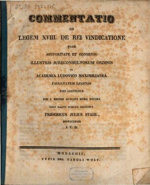 Commentatio ad legem XVIII. de rei vindicatione