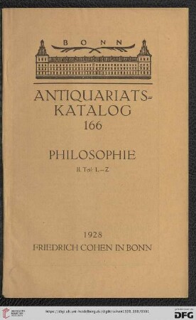 Nr. 166: Antiquariatskatalog / Friedrich Cohen, Buchhandlung und Antiquariat