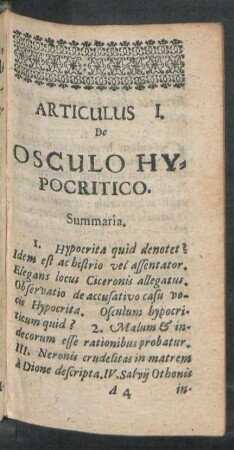 Articulus I. De Osculo Hypocritico.