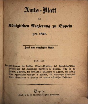 Amtsblatt des Regierungspräsidenten in Oppeln. 1857 = Bd. 42