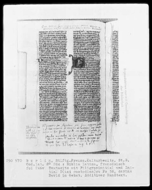 Biblia latina — Initiale D (ixi custodiam), darin David im Gebet, Folio 246verso