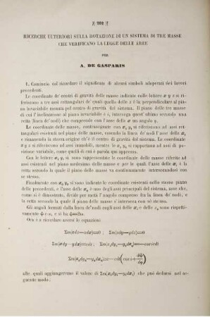 Ricerche ulteriori sulla rotazione di un sistema di tre masse che verificano la legge delle aree.