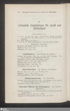 V. Königliche Sammlungen für Kunst und Wissenschaft