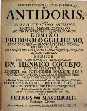 Dissertatio Inauguralis Juridica De Antidoris