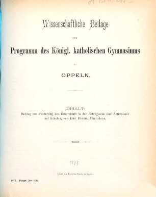 Jahresbericht des Königlichen Katholischen Gymnasiums zu Oppeln : über das Schuljahr ..., 1876/77